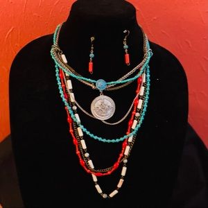 Multilayered Boho Necklace and Earring Set